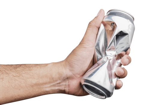 Hand hold compressed shiny aluminum can png