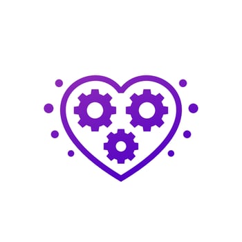 biotechnology vector icon with heart and gears