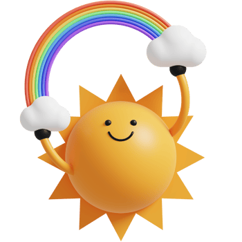 3D Sun Character with cloud and rainbow.Happy Sun. 3d render illustration. png