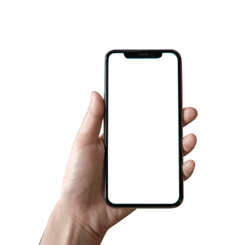 Isolated hands and smartphone . Female hand holding modern black phone in vertical position. png