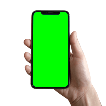 hand holding black smartphone green screen png