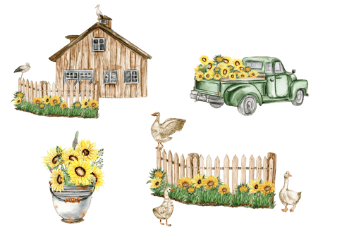 Watercolor hand drawn spring garden full of sunflowers square frame . Watercolor illustration for scrapbooking.Cartoon hand drawn background with flower for kids design.Perfect for wedding invitation. png
