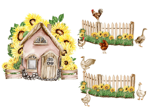 Watercolor hand drawn spring garden full of sunflowers square frame . Watercolor illustration for scrapbooking.Cartoon hand drawn background with flower for kids design.Perfect for wedding invitation. png