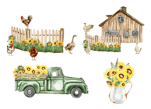 Watercolor hand drawn spring garden full of sunflowers square frame . Watercolor illustration for scrapbooking.Cartoon hand drawn background with flower for kids design.Perfect for wedding invitation. png