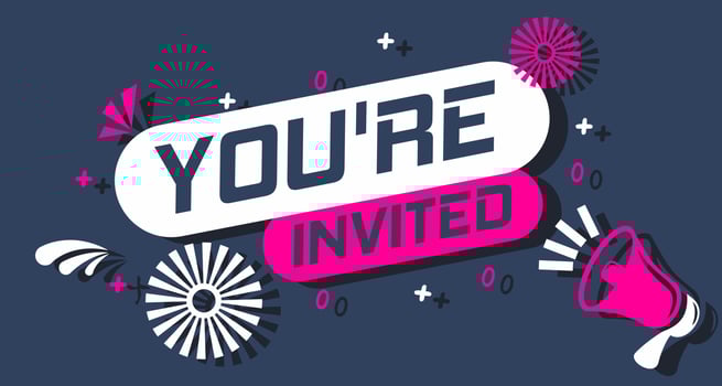 Megaphone and speech bubble you're invited. Banner for business marketing and advertising. Vector illustration