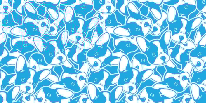 Dog seamless pattern french bulldog pug puppy face doodle vector isolated repeat wallpaper background blue