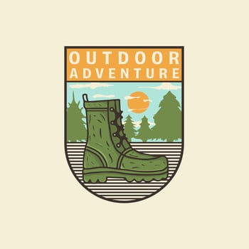 Vintage outdoor adventure camp patches logos. Hand drawn stickers designs. Travel expedition, backpacking labels. Outdoor hiking emblems. Logotypes collection. vector