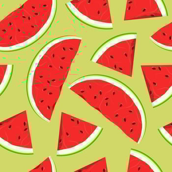 Bright seamless pattern of watermelon slices on a bright background. Vector illustration