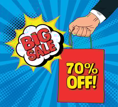 Big sale 70 off discount banner in pop art style design vector