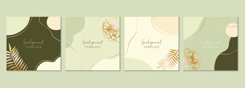 Abstract set of square templates with anemone flower, tropical leaves and geometric shapes. Good for social media posts, mobile apps, banner designs and online promotions. Tropical background set. vector