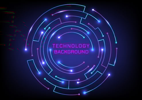 technology abstract electronic circuit circle glowing gradient color point of light at the end of the line The space is rounded in the middle to put letters. blue gradient background vector