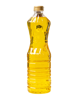 Yellow cooking oil in small plastic bottle isolated with clipping path in png file format