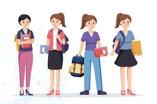 character girls student. Back to school , university concept vector