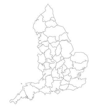 England map of white-black outline, administrations regions map png