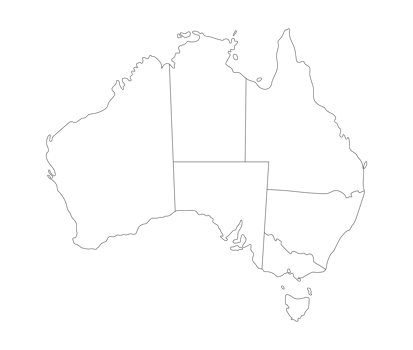 Australia map with outline white-black administrative region. png