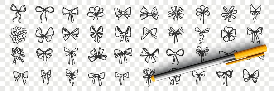 Hand drawn bows doodle set vector