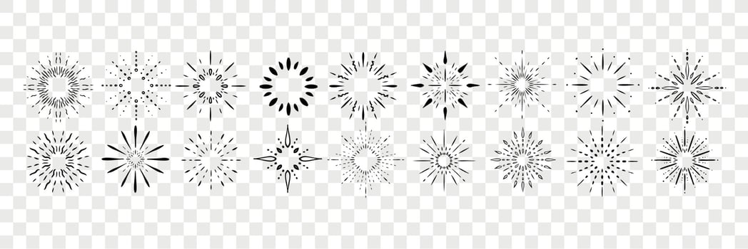 Hand drawn glows, rays set collection vector