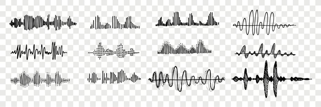 Hand drawn sound waves set collection vector