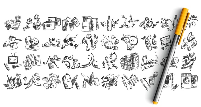 Trash doodle set vector
