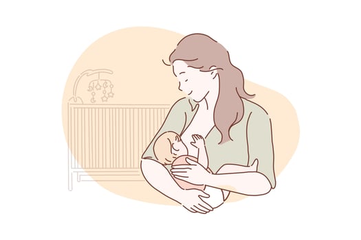 Breastfeeding, motherhood, childhood concept. vector