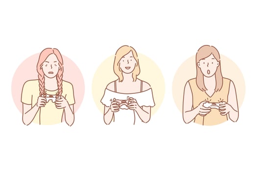 Gamer, playing, addiction set concept vector