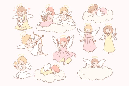 Set of baby angels cupidons concept vector