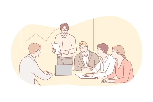 Business meeting, presentation, training, teamwork concept. vector