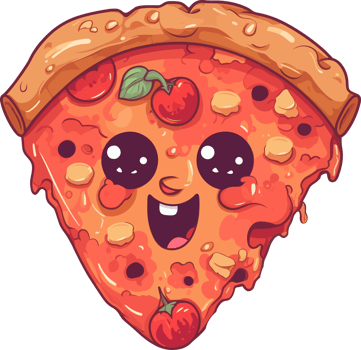 Kawaii pizza slice illustration. Cute happy fast food character icon mascot drawing. Adorable cartoon for card, textile print, kids menu, stickers png