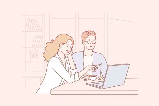 Cooperation, business, online store concept vector