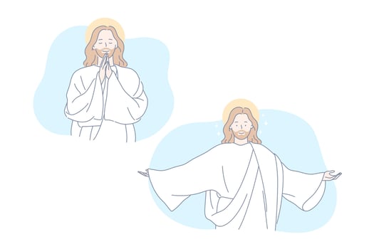 Jesus, Bible, christianity, pray set concept vector