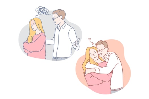 Relationship, reconciliation , quarrel set concept vector