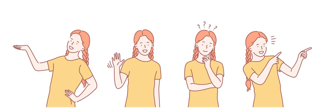 Promotion, greeting, thinking, showing set concept vector