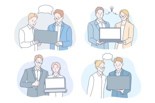 Coworking, brainstorming, teamwork, idea, business set concept vector