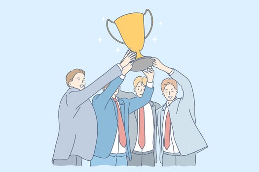 Team, success, win, celebration, goal achievement, business concept. vector