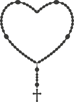 Rosary bead silhouette. Prayer jewelry for meditation. Catholic chaplet with a cross. Religion symbol png