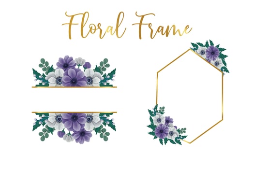 Floral Frame Anemone flower Design Template, Digital watercolor hand drawn vector