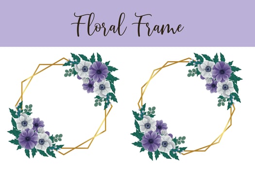 Floral Frame Anemone flower Design Template, Digital watercolor hand drawn vector