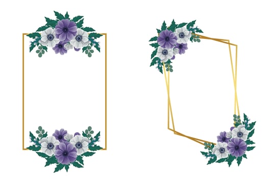 Floral Frame Anemone flower Design Template, Digital watercolor hand drawn vector