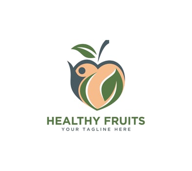Healthy fruits logo with fitness, diet and vitamin fruits. On white background, Vector illustration.