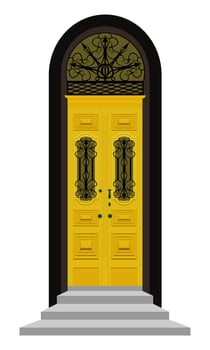 yellow front door with stairs elegant old vintage style entrance decoration vector