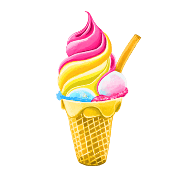 Watercolor and drawing for fresh sweet colorful strawberry, mango and vanilla ice cream. Digital painting of homemade bakery, dessert and food illustration. png