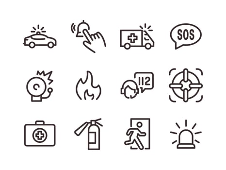 emergency, help, icon set vector