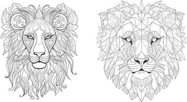 A lion's head with a floral pattern coloring pages design vector