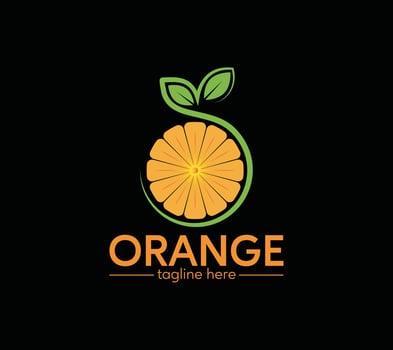 Orange Fruit logo design on black background, Vector illustration.