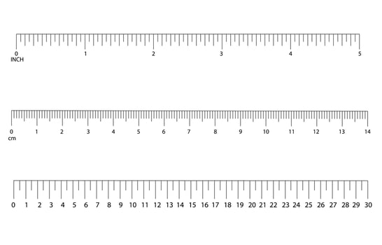 set of black measuring Horizontal scale of ruler centimeters, inches with numbers , Size indicators unit distances. Themomether scale Distance, height or length measurement math vector