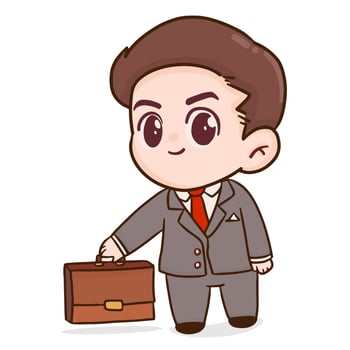 middle-aged business man character in suit with briefcase - Flat cartoon style, vector illustration.