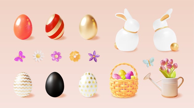 3d Happy Easter Concept Plasticine Cartoon Style. Vector