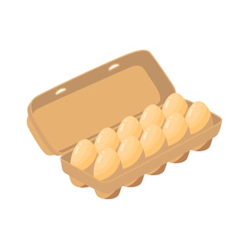 Cartoon Color Fresh Eggs in a Cardboard Box. Vector