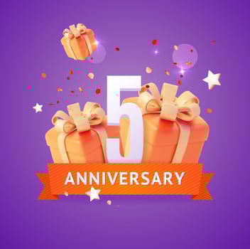 3d Fifth Anniversary Concept Cartoon Style. Vector