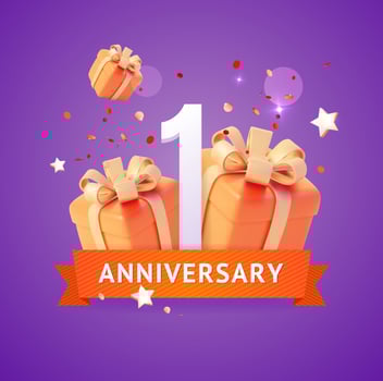 3d First Anniversary Concept Cartoon Style. Vector